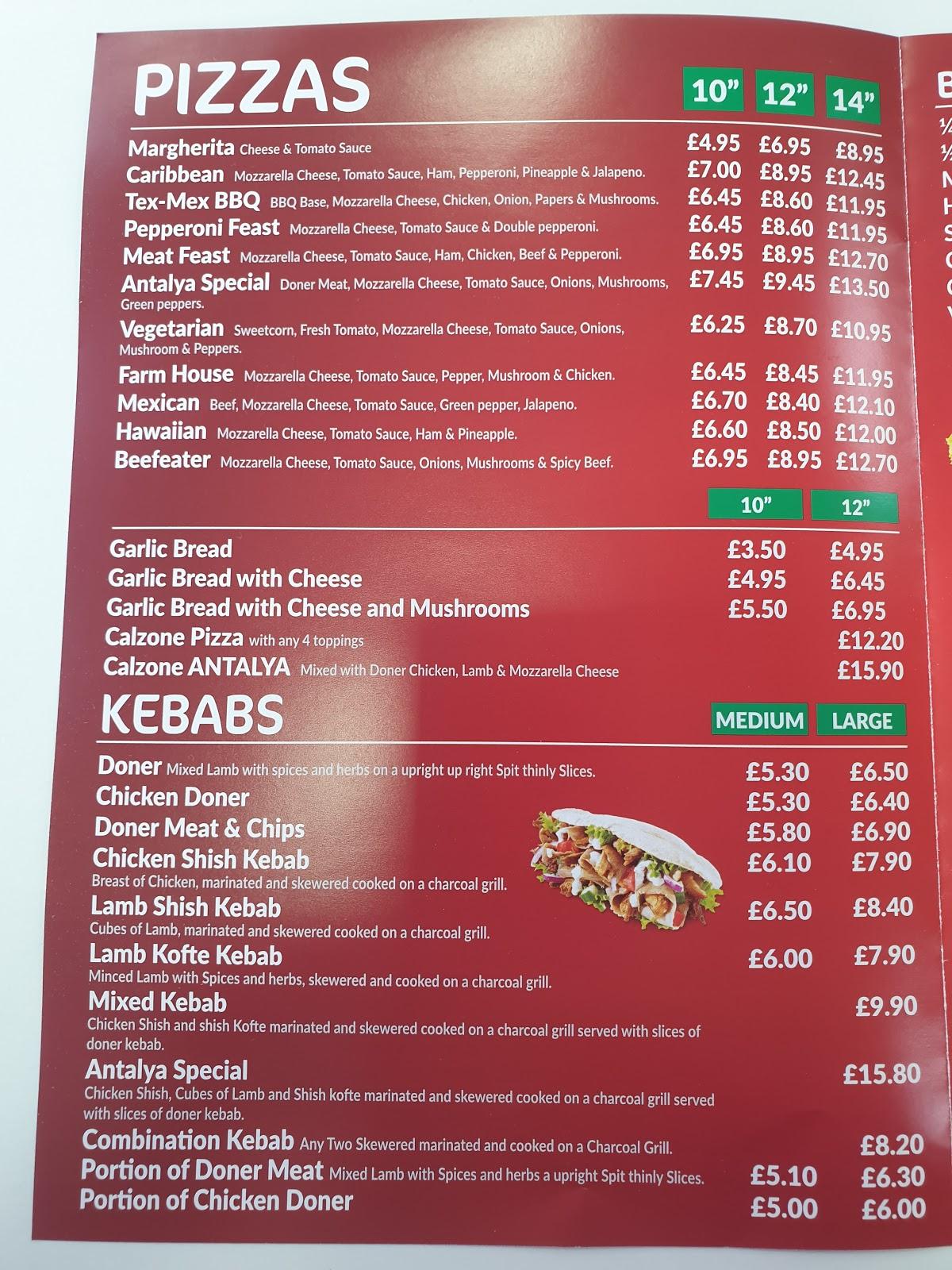 Menu at Antalya Kebab House, Hereford, Hereford