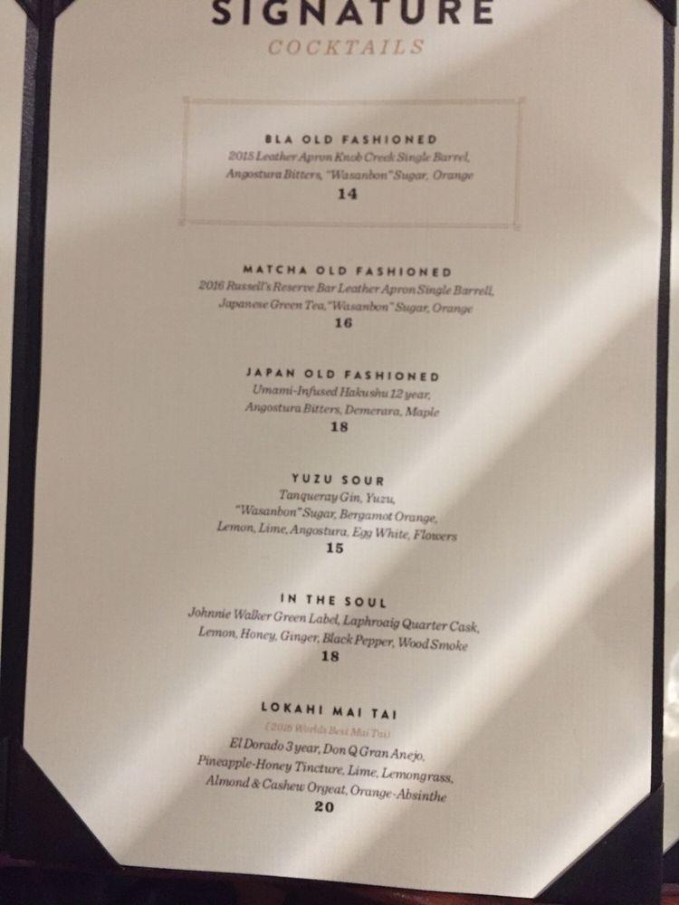 Menu at Bar Leather Apron, Honolulu