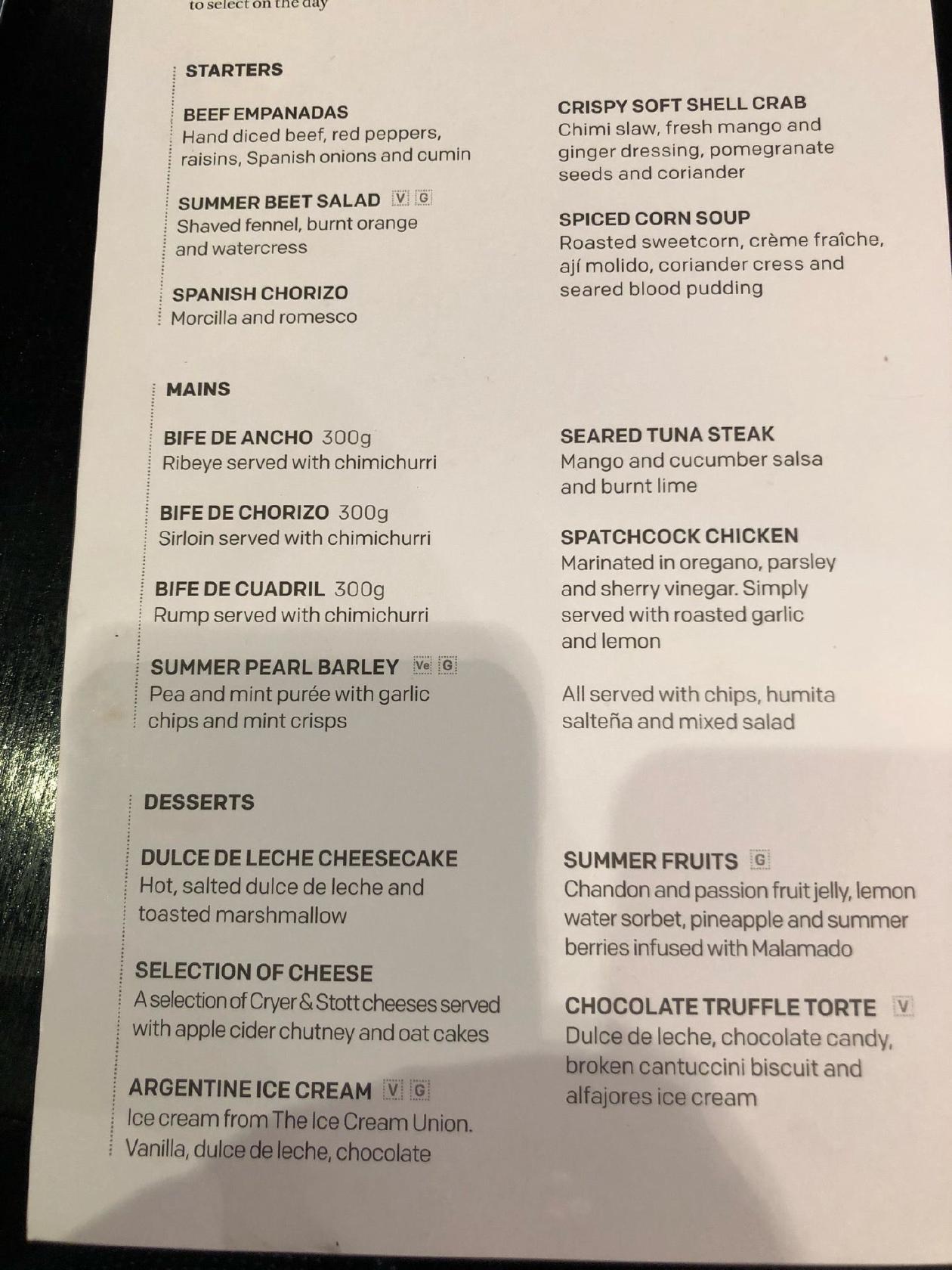 Menu at Gaucho Richmond steakhouse, Richmond, The Towpath