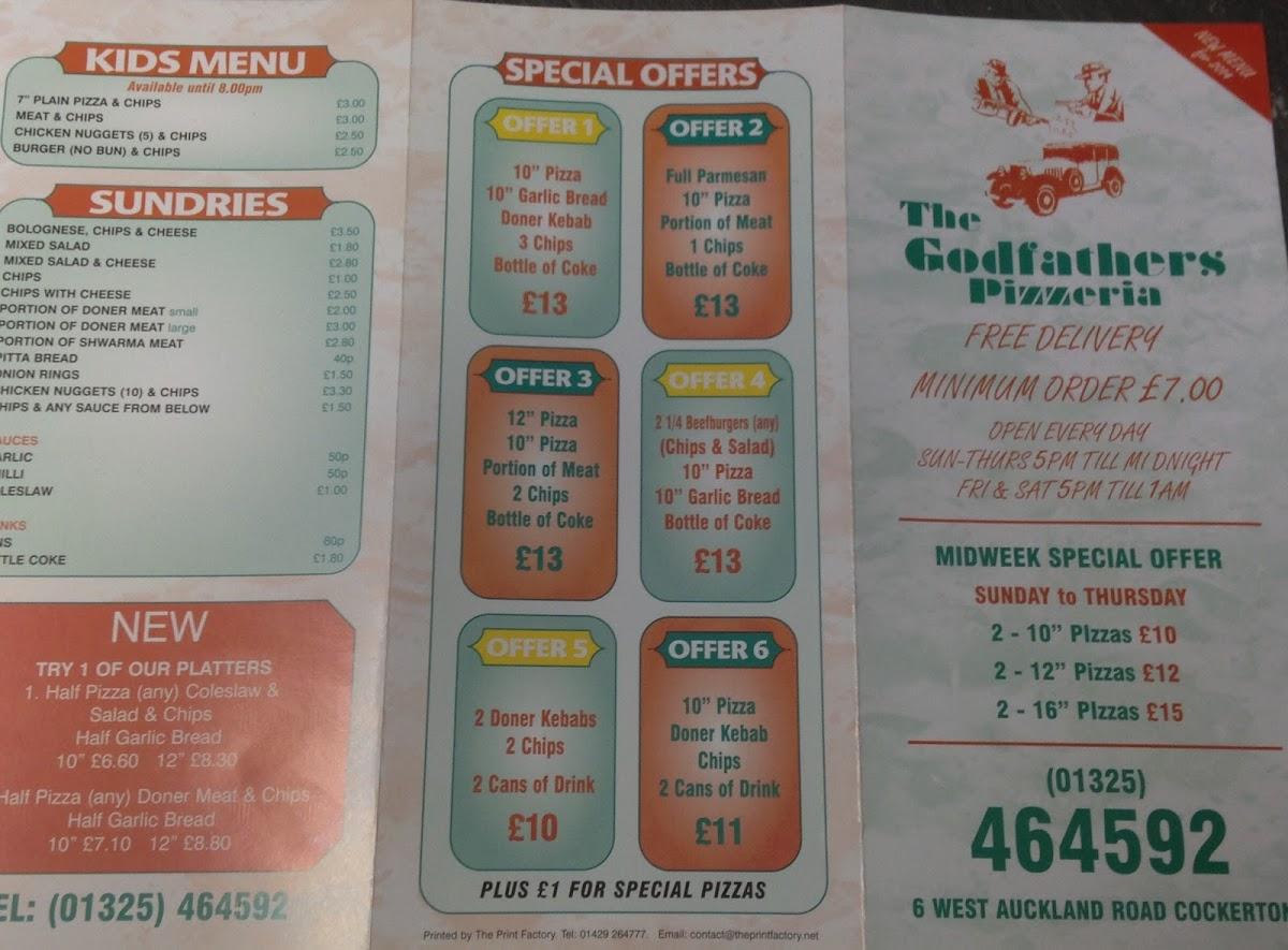 Menu at Godfathers pizzeria, Darlington
