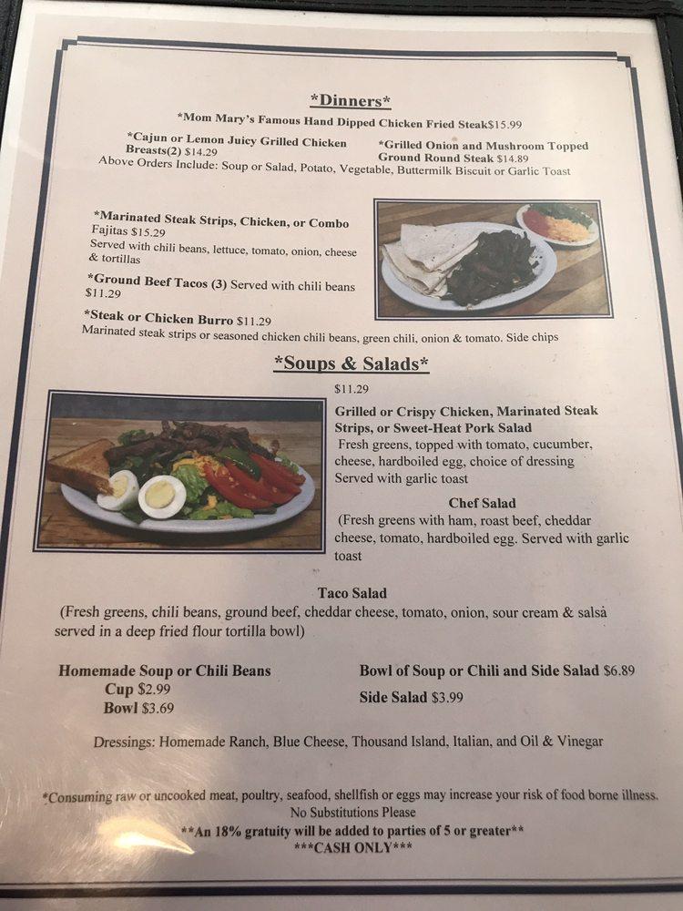 Menu at Mary's Cafe, Flagstaff, US89