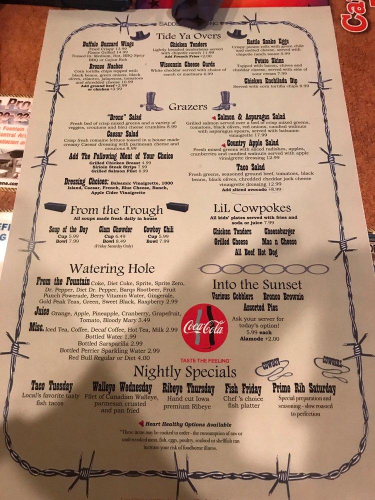 Menu at Saddle Bronc Grill pub & bar, Fountain Hills, N Saguaro Blvd