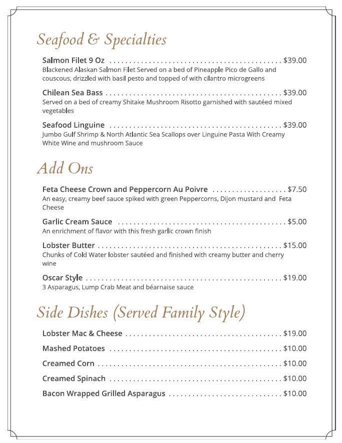 Menu at Bashaw's Steakhouse, Seafood and Live Music, Austin