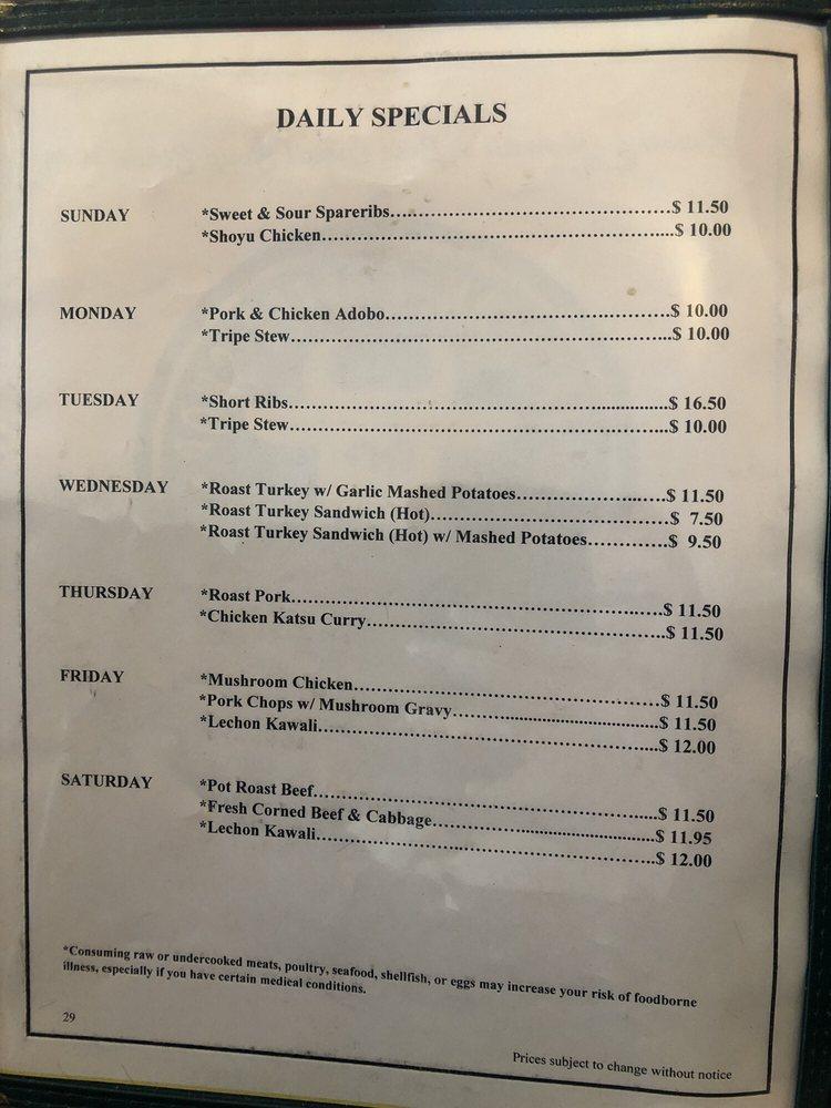 Menu at Kapiolani Coffee ShopWaimalu restaurant, Aiea, 98020