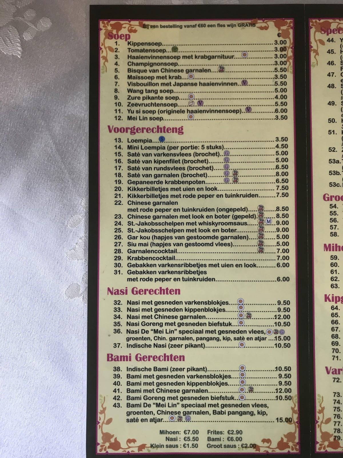 Menu at Mei Lin, Torhout