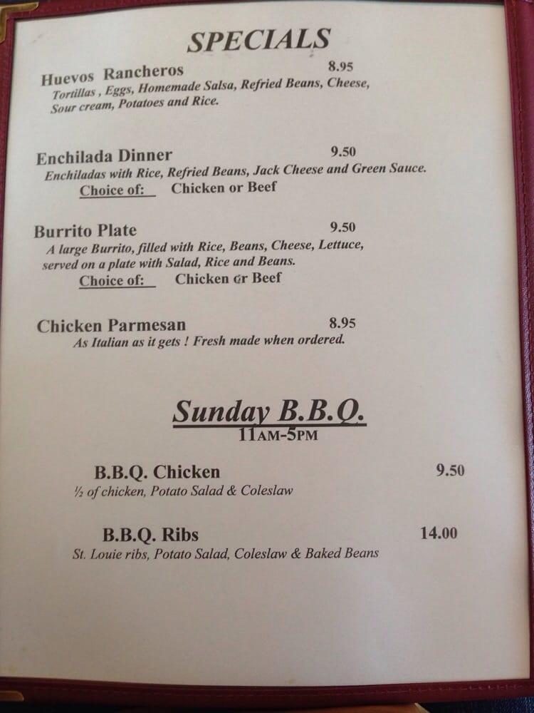 Menu at Norman's Grill restaurant, Castro Valley