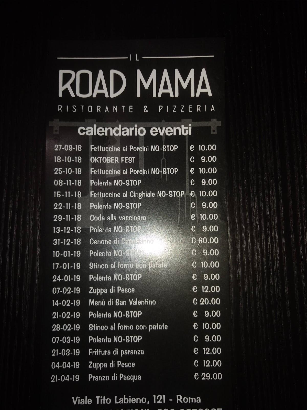 Menu at Road Mama Roma restaurant, Rome