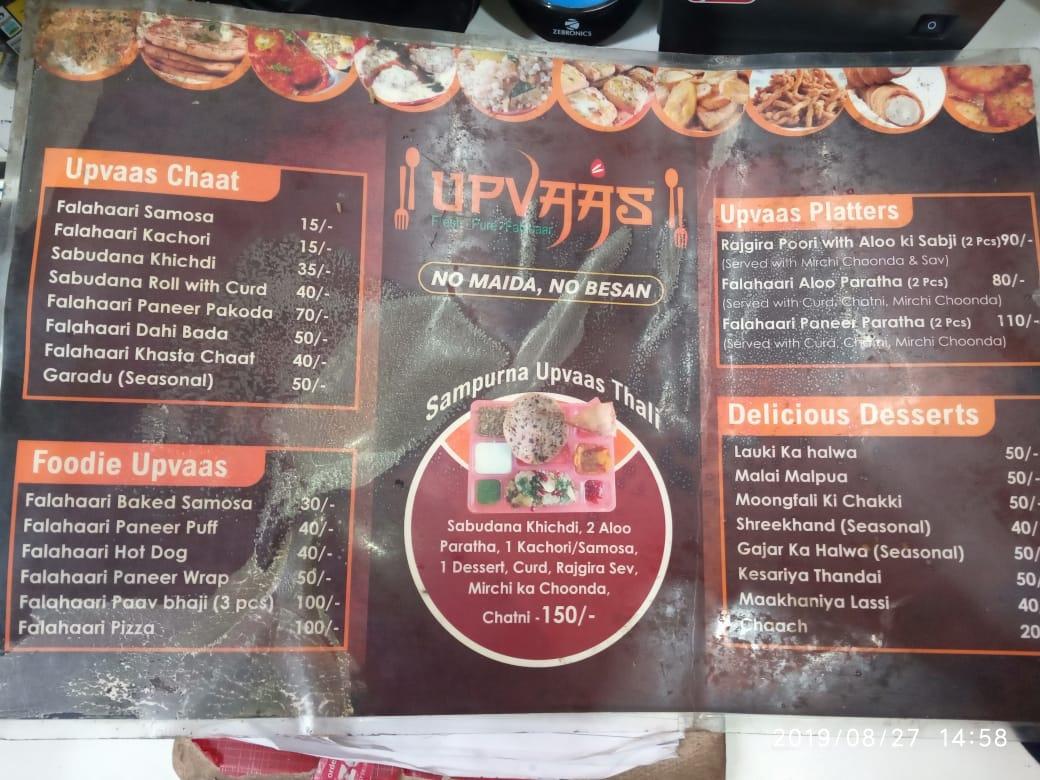Menu at Upvaas, Indore, Upvaas