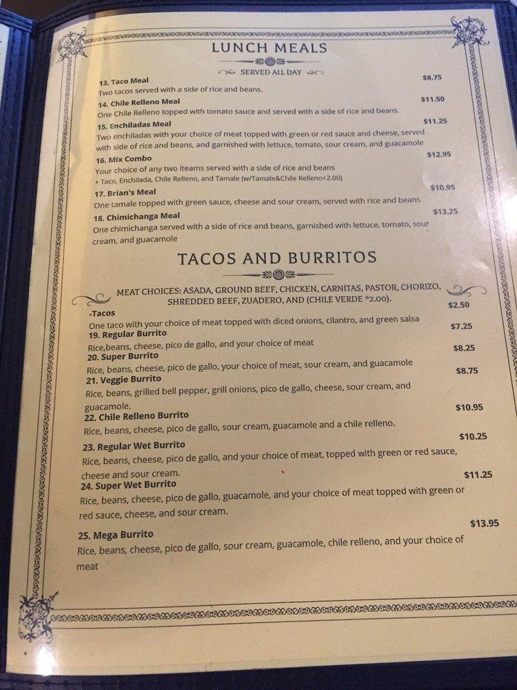 Menu at Angels Méxican Kitchen restaurant, Angels Camp