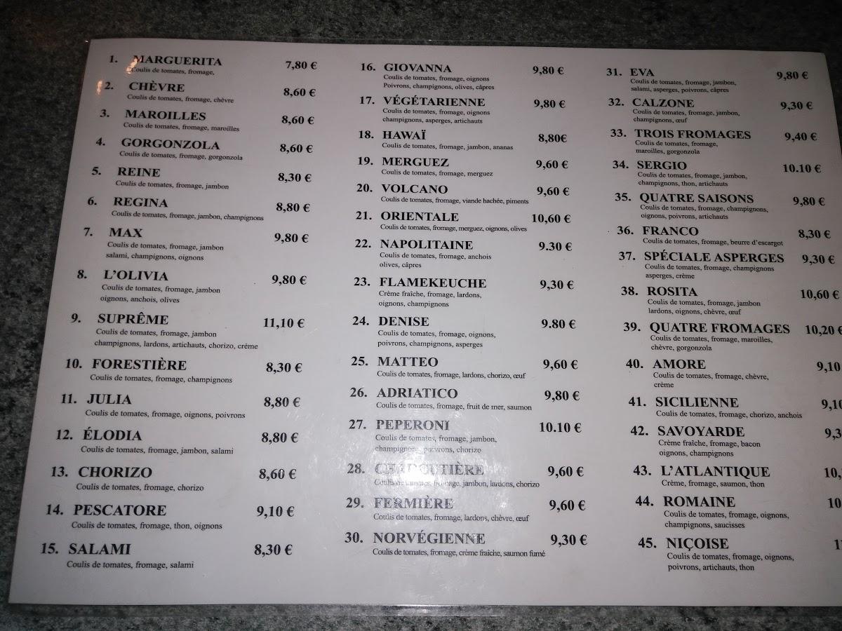 Menu de L'olivia