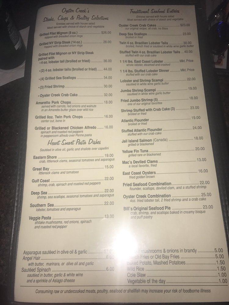 Menu at Oyster Creek Restaurant And Boat Bar, Galloway