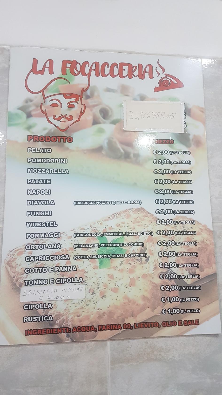 Menu da La Focacceria ristorante, Taranto