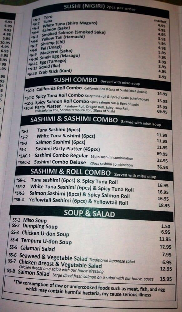 Menu at Mandolin Sushi & Japanese steak house restaurant,