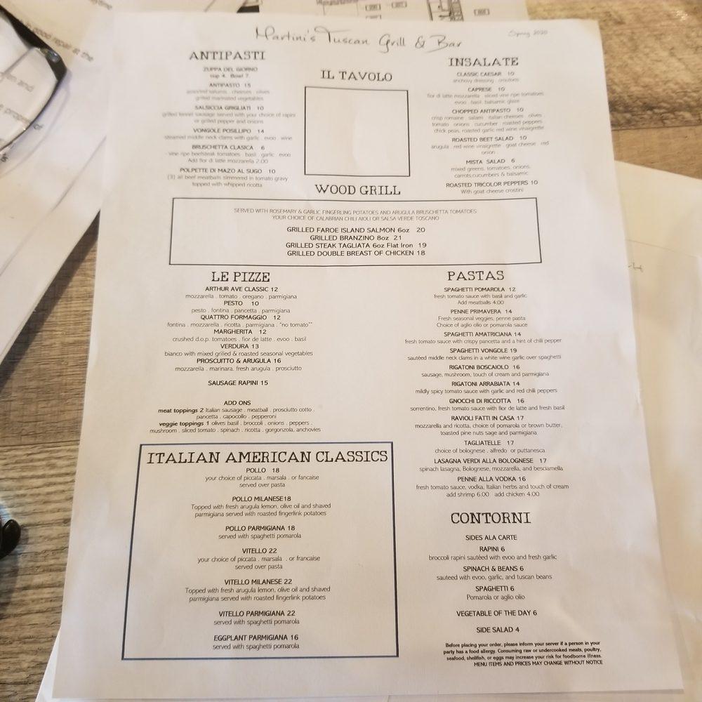 Menu at Martini's Tuscan Grill & Bar, Boynton Beach