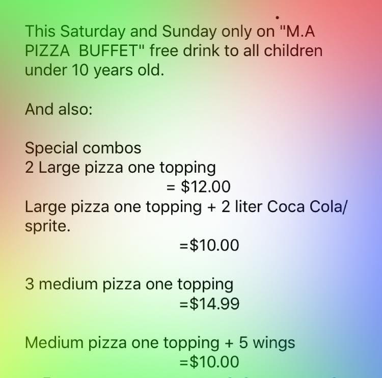 Menu at MA Pizza restaurant, Carthage