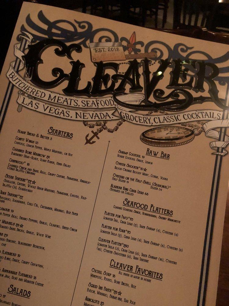 Menu at Cleaver Butchered Meats, Seafood & Classic Cocktails pub & bar
