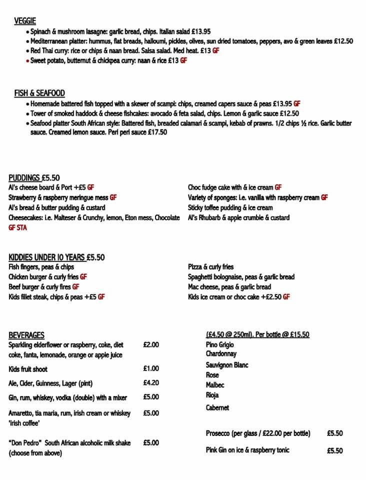 Menu at Cosy Corner Cafe/Restaurant, Builth Wells