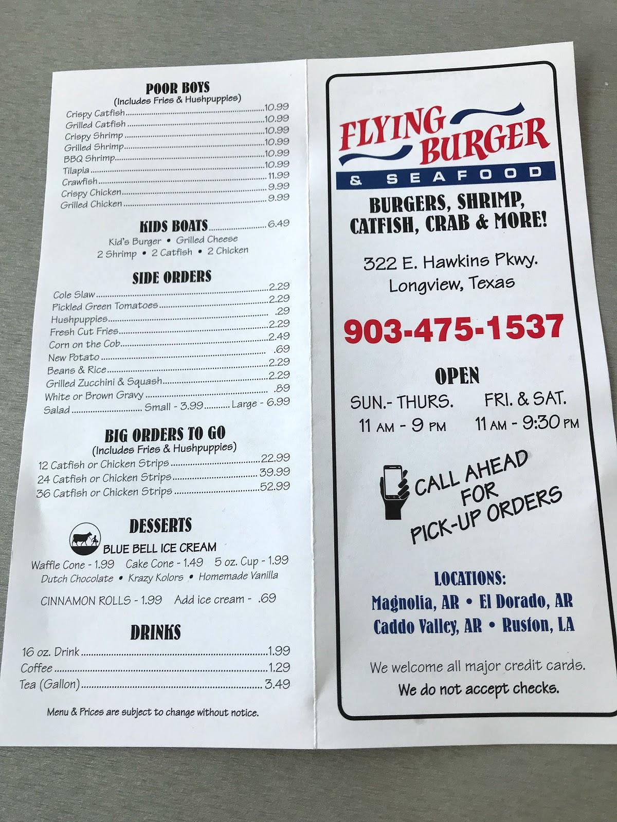 Menu at Flying Burger & Seafood restaurant, Longview