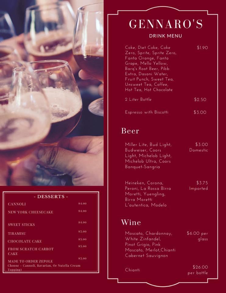Menu at Gennaro's Italian Restaurant & Pizzeria, Moorefield