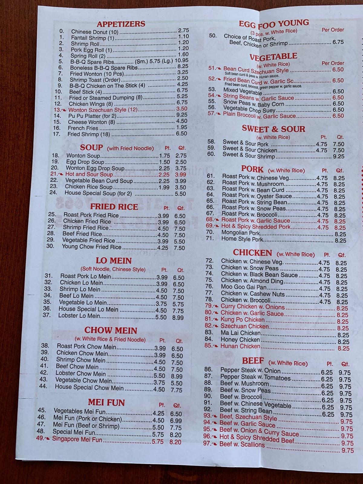 Menu At Great Wall Restaurant, Watertown