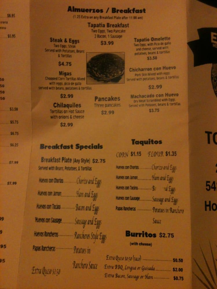 Menu at Taqueria El Jimador restaurant, Houston, Hwy 6 N