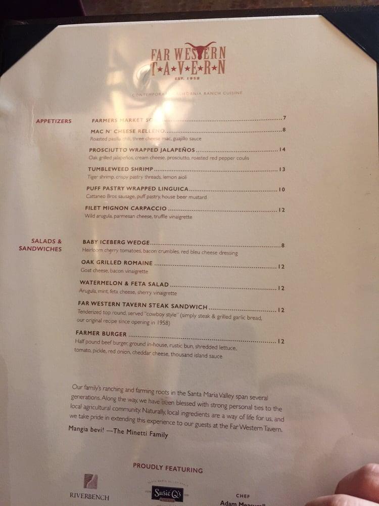 Menu at Far Western Tavern pub & bar, Orcutt