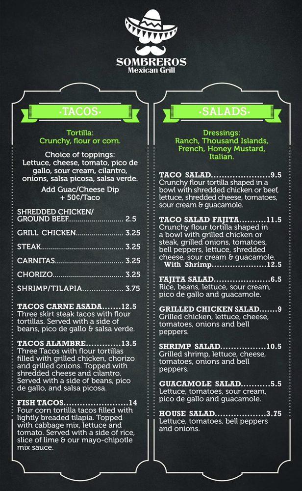 Menu at Sombreros Mexican Grill pub & bar, Crump