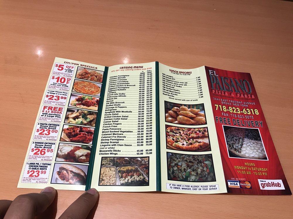 Menu at El Paisano Pizza & Pasta pizzeria, New Rochelle