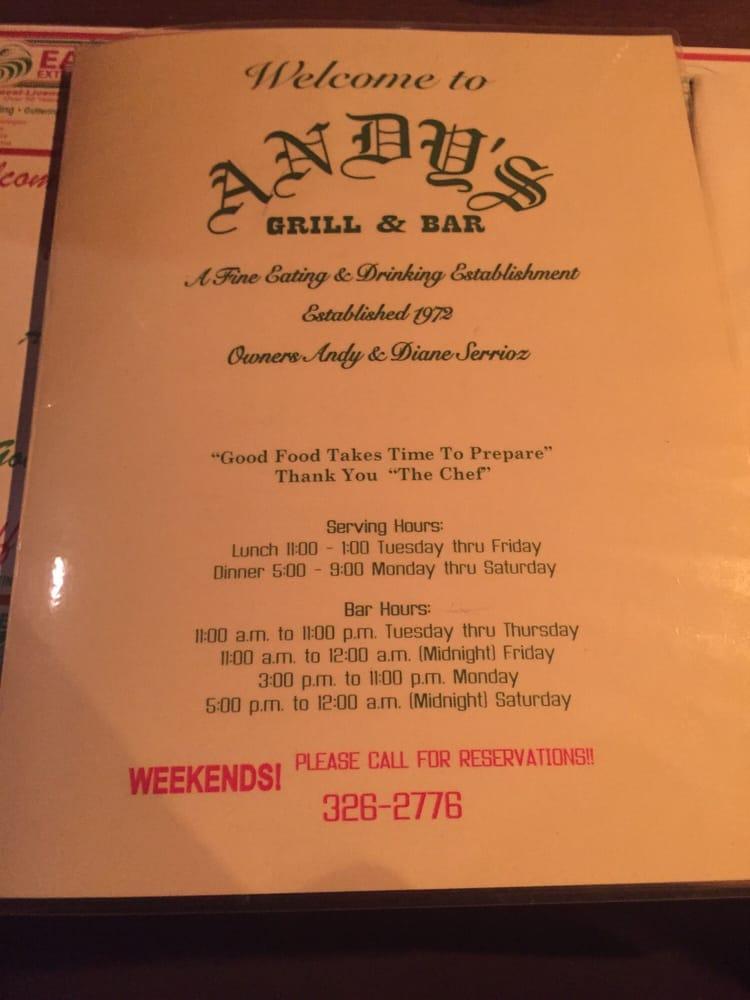 Menu at Andy's D3 Grill & Bar, Wellington