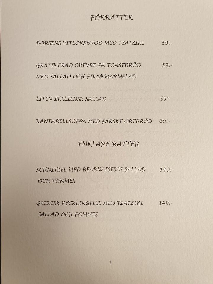 Menu at Börsen restaurang Mellerud restaurant, Mellerud