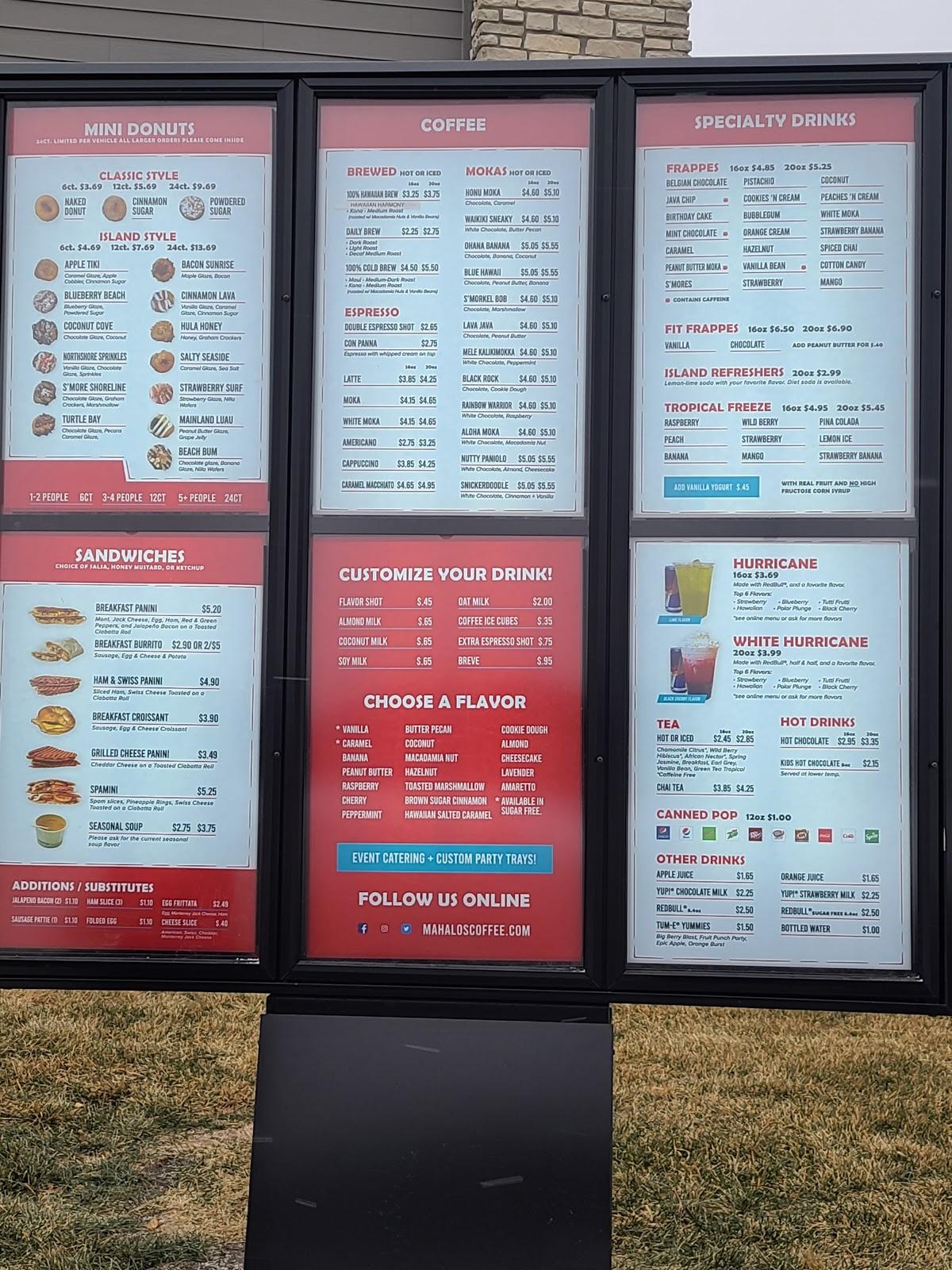 Menu at Mahalo's Coffee, Norwalk