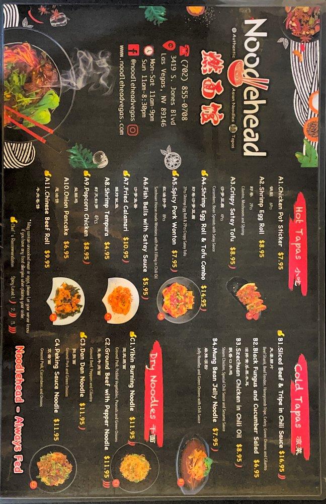 Menu at Noodlehead restaurant, Las Vegas