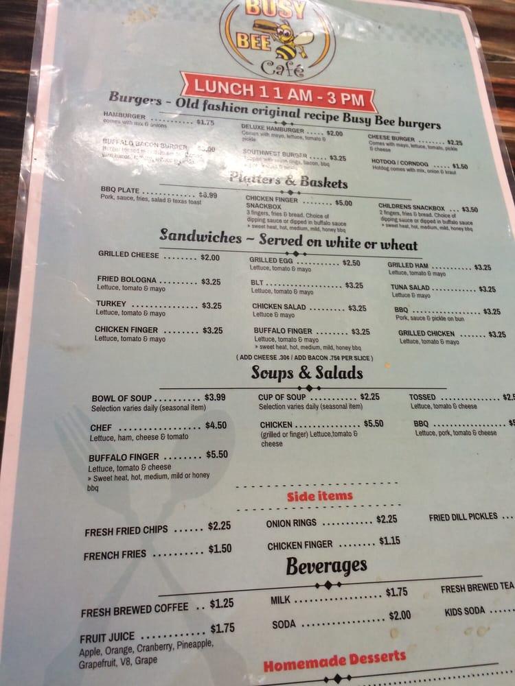 Menu at Busy Bee Café cafe, Cullman
