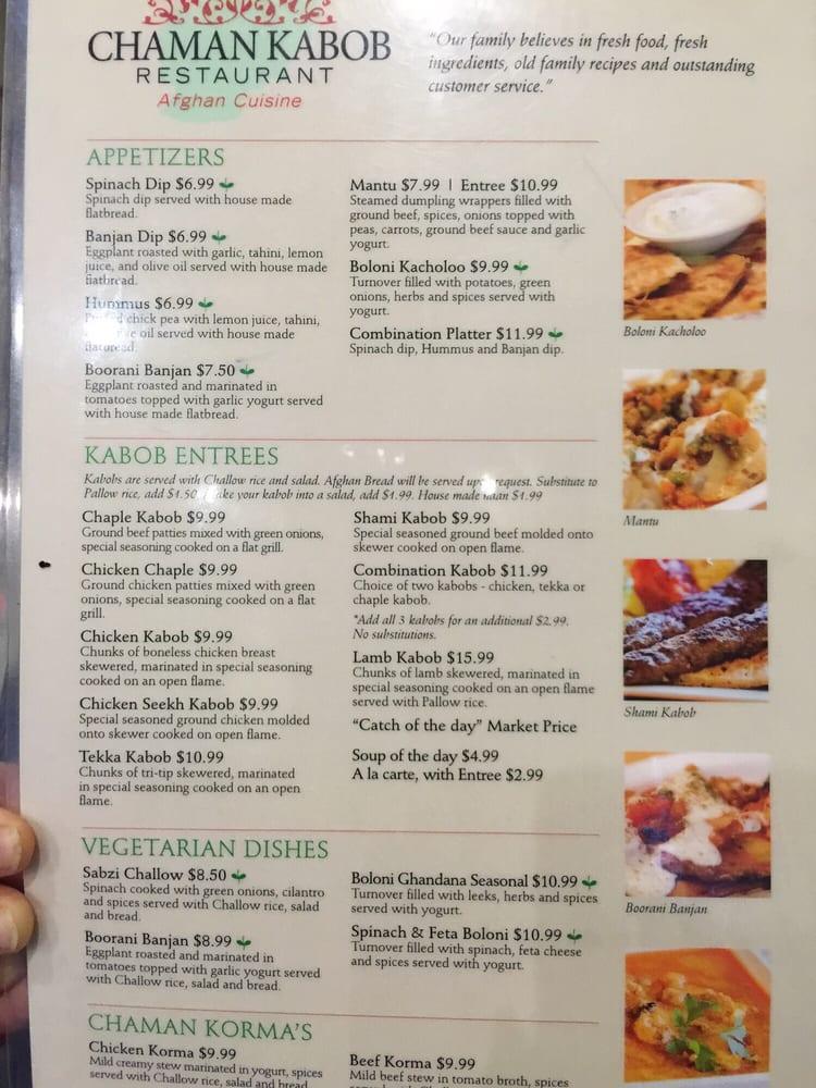 Menu at Chaman Kabob Restaurant, Brentwood