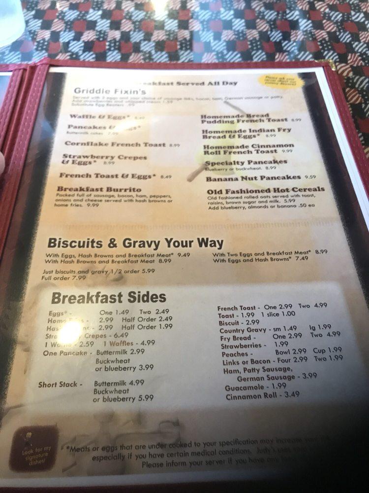 Menu at Judy's Country Kitchen restaurant, Centralia