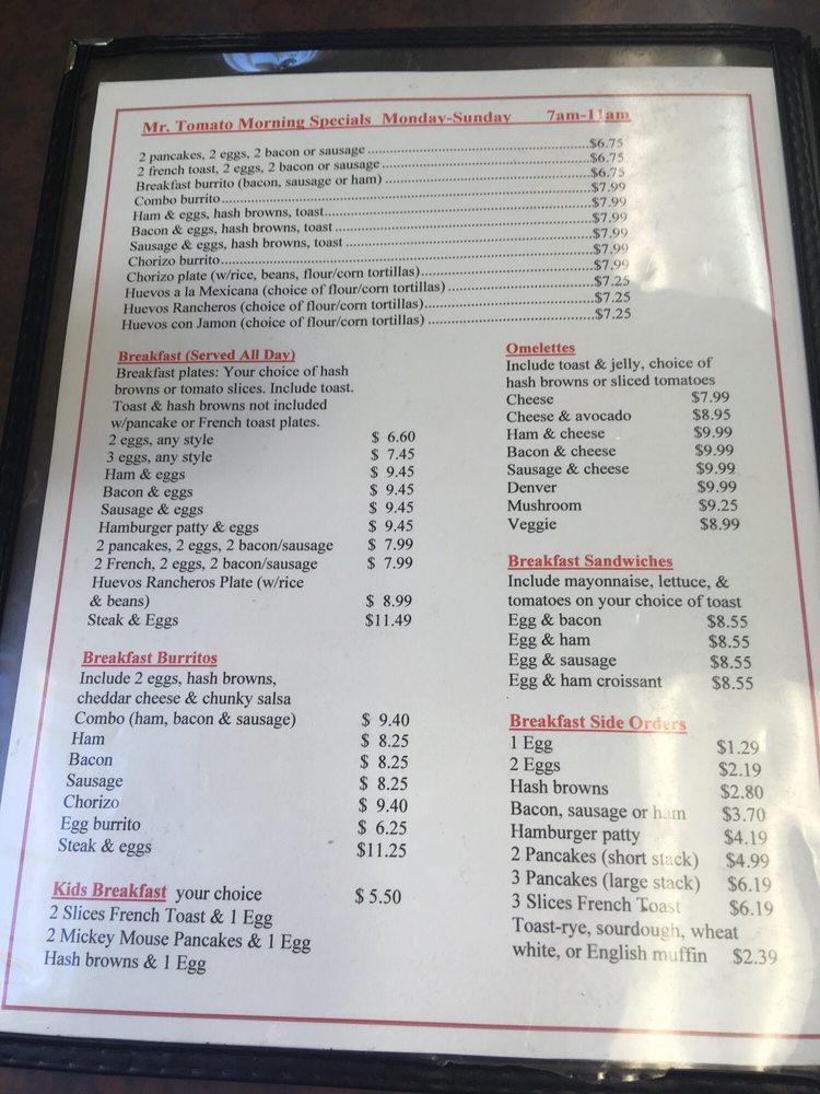 Menu at Mr. Tomato restaurant, California City