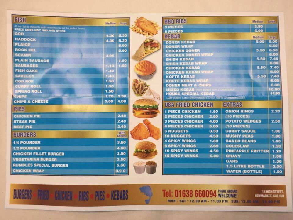 Menu at Rumbles Fish Bar New Market, Newmarket