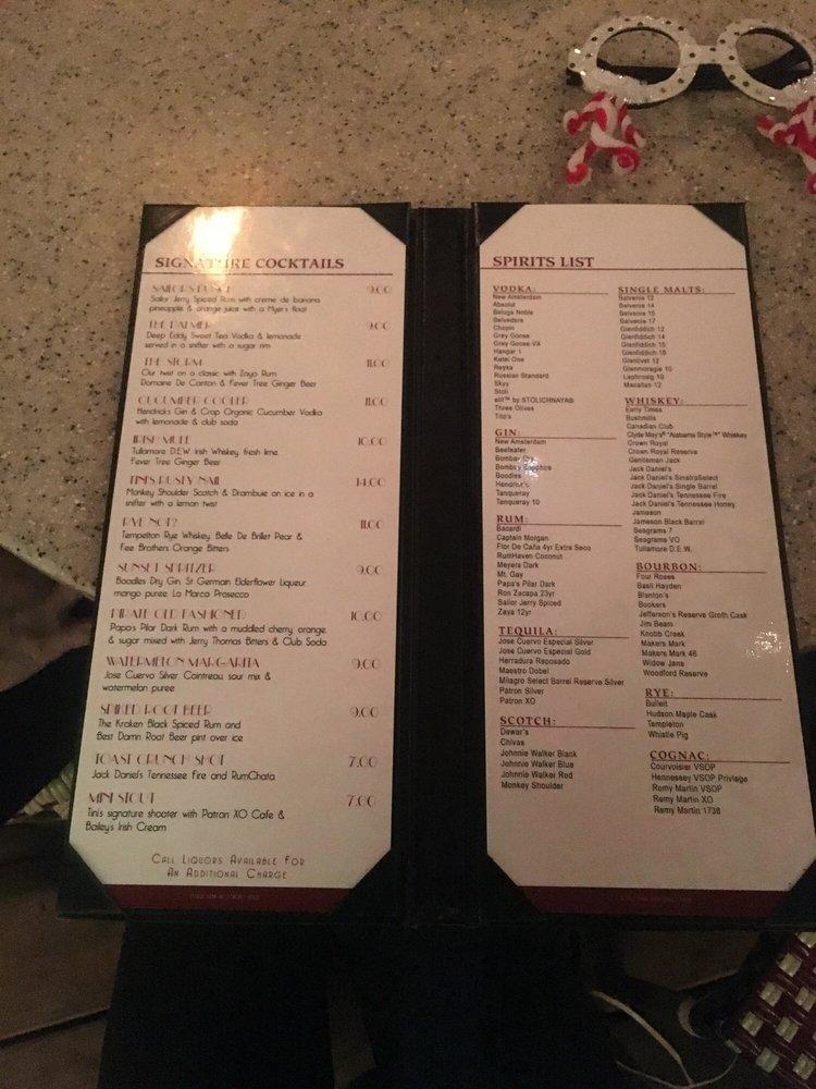 Menu at The Tini Martini Bar, St. Augustine