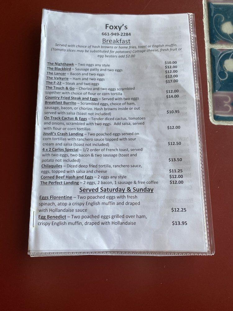 Menu at Foxy's Landing & Restaurant, Lancaster