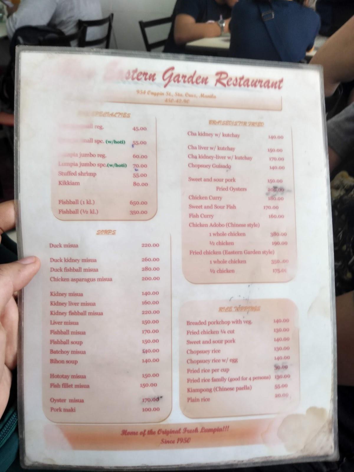 Menu at New Eastern Garden Restaurant, Manila