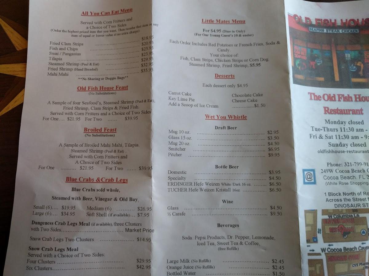 Menu at Old Fish House Restaurant, Cocoa Beach, 249 W Cocoa Beach Causeway