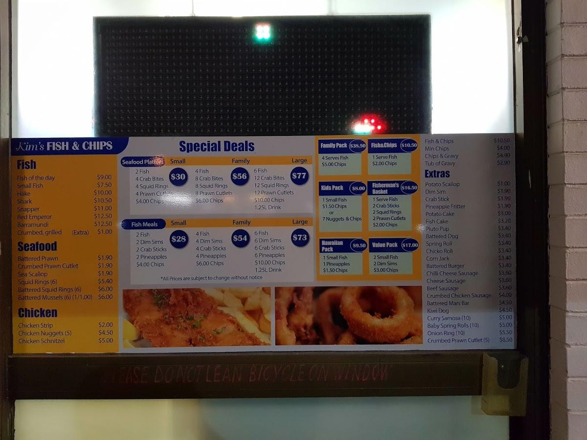 Menu at Kim's Fish & Chips Huntingdale restaurant, Huntingdale