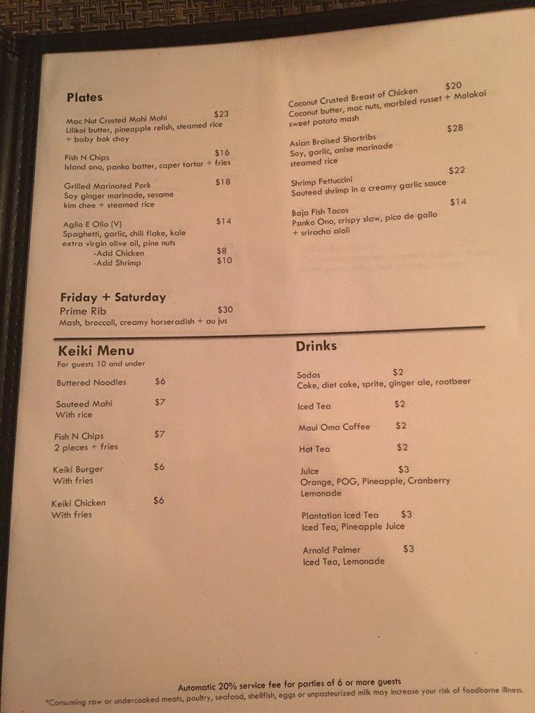 Menu at Kitchen 5315 Restaurant & Tiki Bar, Kapalua