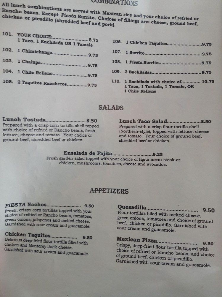 Menu at Fiesta Mexican Restaurant, Port Townsend