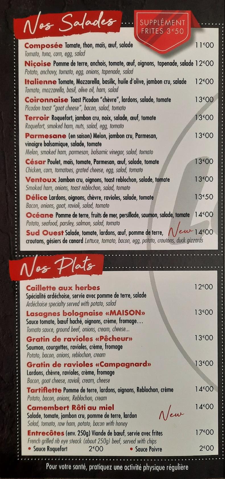 Menu at La Pizz