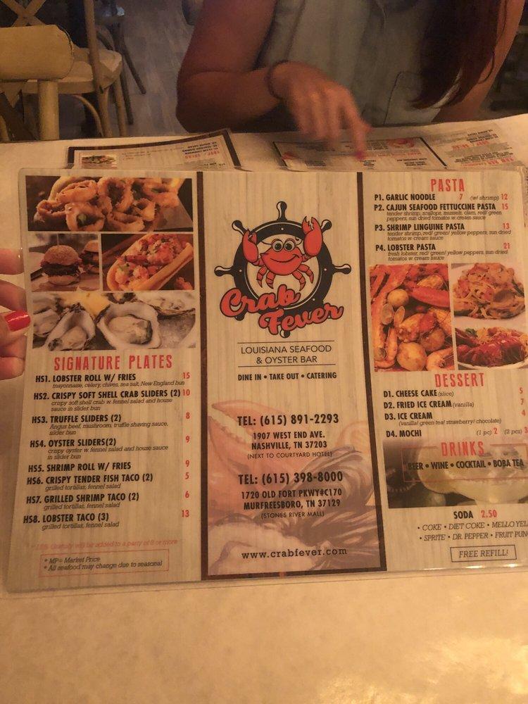 Menu at Crab Fever Nashville restaurant, Nashville
