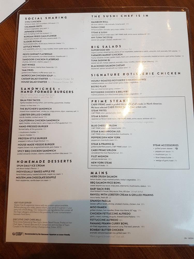 Menu at JOEY Don Mills steakhouse, Toronto, 75 O'Neill Rd