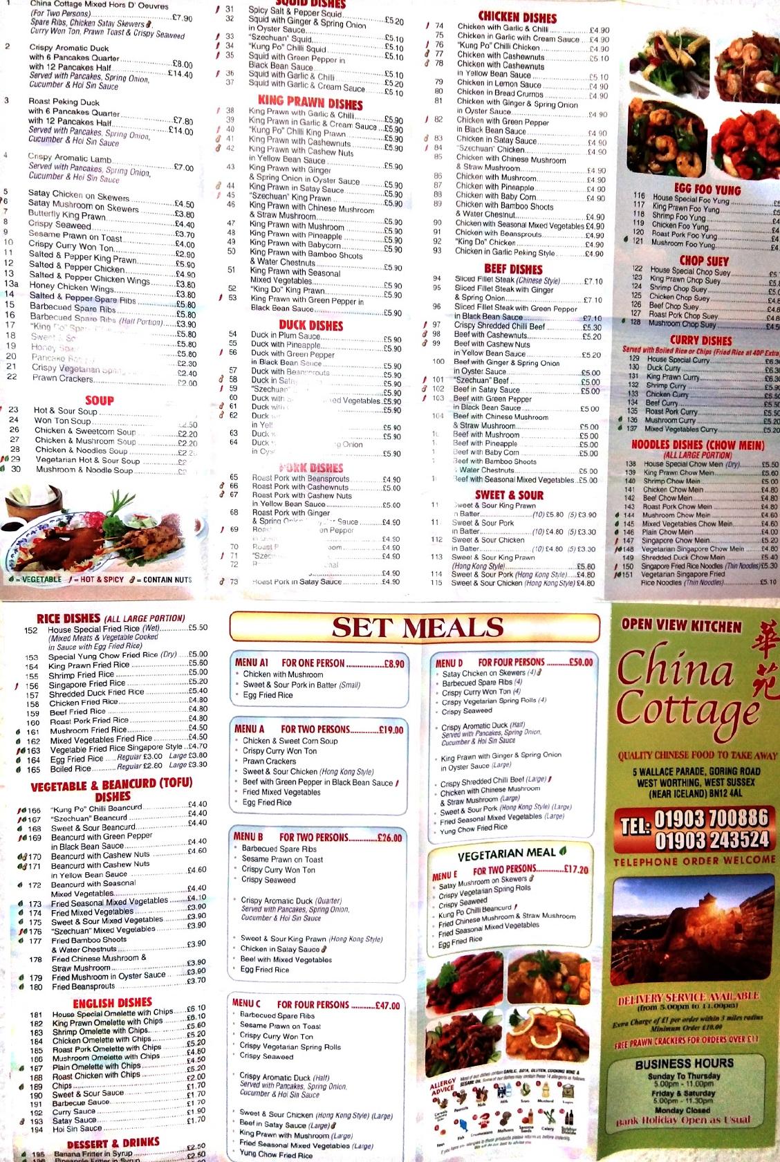 Menu At China Cottage Fast Food Worthing Wallace Parade   R45f Menu China Cottage 2021 08 5 