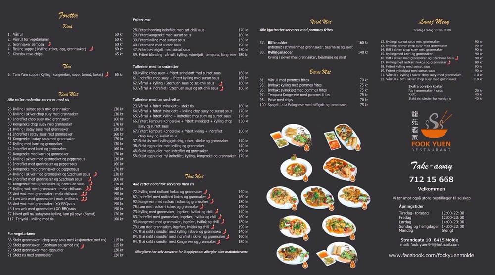 Menu at Fook Yuen restaurant, Molde