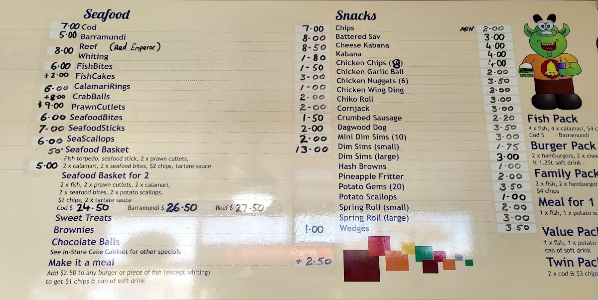 Menu at Bell Hilltop Takeaway fast food, Maryborough